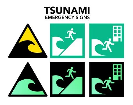 Tsunami evacuation signs Stock Illustration
