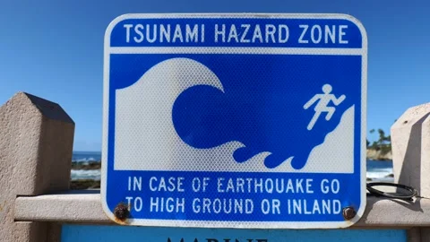 Tsunami hazard sign Stock Footage 163661808