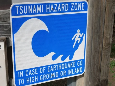 Tsunami Hazard Zone Warning Sign Tidal W... | Stock Video | Pond5