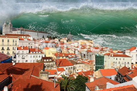 Tsunami in lisbon Stock Photos