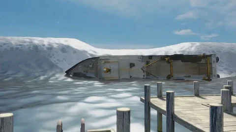 Tsunami Strikes Harbor Capsizing Boat Stock Footage 73700125