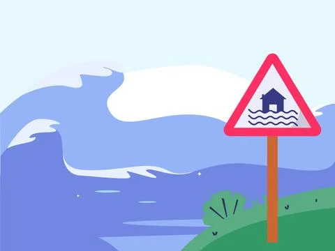 Tsunami Warning Concept Illustration Style Stock Illustration