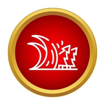 Tsunami wave destroying trees warning icon Stock Illustration