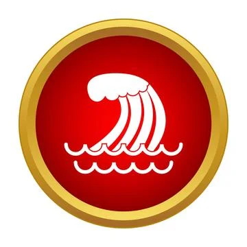Tsunami wave disaster warning icon on red circle Stock Illustration
