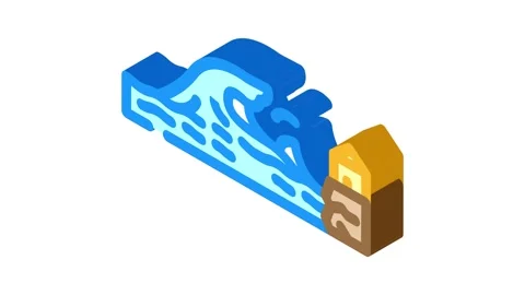 Tsunami wave natural phenomena isometric icon animation Stock Footage 327282766