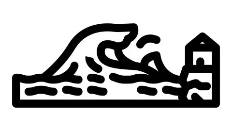 Tsunami wave natural phenomena line icon animation Stock Footage 326753547