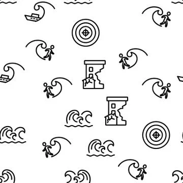 Tsunami Wave Vector Seamless Pattern 스톡 일러스트