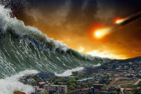 Tsunami waves, asteroid impact Фото