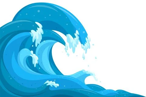 Tsunami waves background. Flood ocean waves in cartoon style. Vector Illustrazione stock
