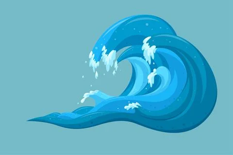 Tsunami waves background. Moving ocean waves in cartoon style. Vector Stock Illustration