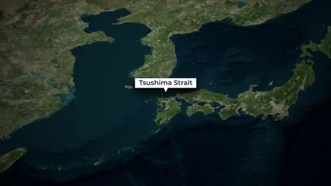 Tsushima Strait Satellite Map Zoom Animation on World Map Background Vídeos de archivo 335305202