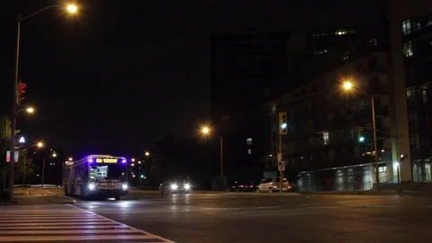 TTC Bus in Toronto At Night Stock Footage 76400499
