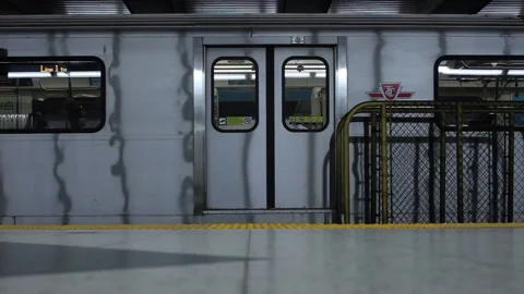 TTC subway train leaving Bloor station, Toronto Stock Footage 217214944