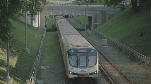 TTC subway train passing, summer city v2 Stock Footage 161070540
