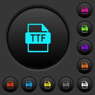 TTF file format dark push buttons with color icons Stock Illustration