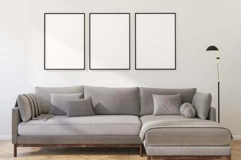 Tthree frame mockup. 3d render. Stock Illustration