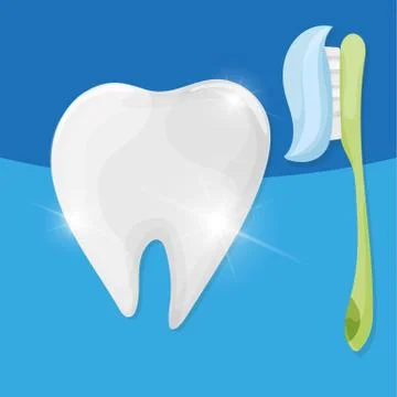 Ttooth with toothbrush and toothpaste. Vector cartoon style illustration. Ilustración de archivo