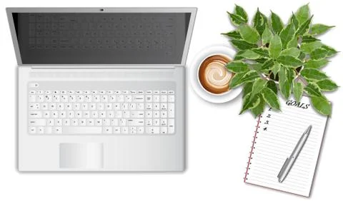 Ttop view of the office table desk with laptop and office supplies Stock Illustration