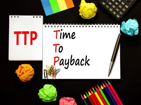 TTP time to payback symbol. Concept words TTP time to payback on white note.. Foto stock