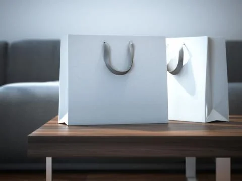 Ttwo white packages on table. 3d rendering Stock Illustration