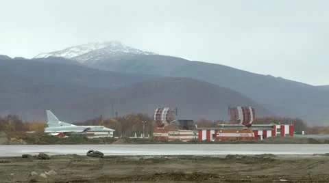 Tu-22M3 Backfire and two radio locational stations protecting airfield Video stock 12724460