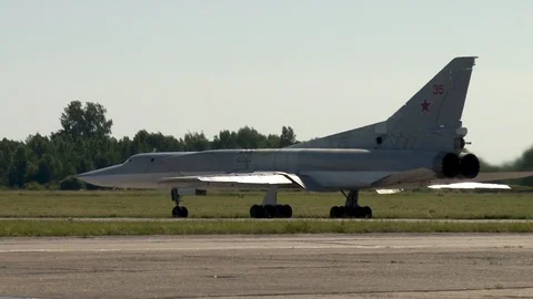 Tu-22M3 long-range supersonic bomber taxis in direction of runway. Stock Footage 110812342