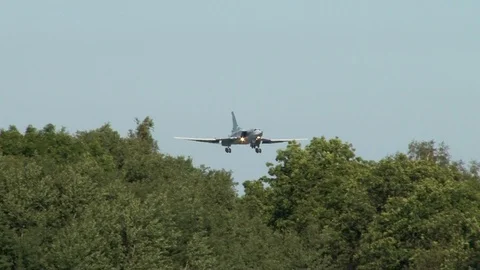 Tu-22M3 long-range supersonic bomber flies down for landing . Close-up. Stock Footage 110870039