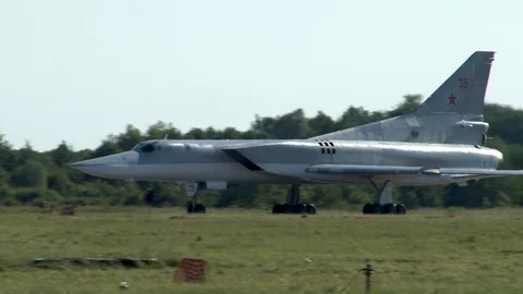 Tu-22M3 long-range supersonic bomber taxis after landing. Stock Footage 111313253