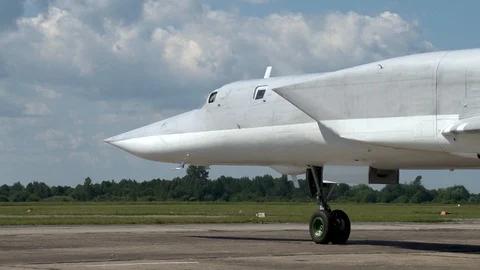 Tu-22M3 Nato Name: Backfire. Missile carrier stands with its engines running. Video stock 111633376