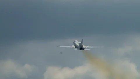 Tu-22M3 Nato Name: Backfire Supersonic rocket carrier take-off. Stock Footage 112089348
