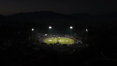 TU Cricket Ground Under Floodlights – Night Aerial View During Nepal Premier Video stock 323285190