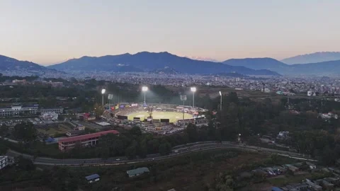 TU Cricket Ground Under Floodlights – Night Aerial View During Nepal Premier Video stock 323348347