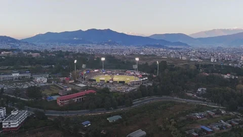 TU Cricket Ground Under Floodlights – Night Aerial View During Nepal Premier Video stock 323364339