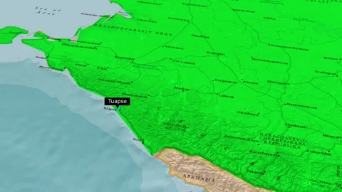 Tuapse City Location Map Southern Russia Coast Animation Stock Footage 344683397