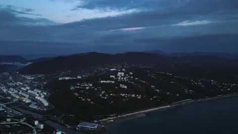 Tuapse city shooting from a drone at sunset Stock Footage 171291157