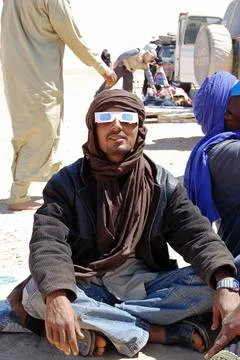 Tuareg Driver with Eclipse Glasses, Libya Stock Photos