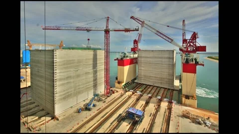 Tuas Terminal Caisson Towing Stock Footage 191523050
