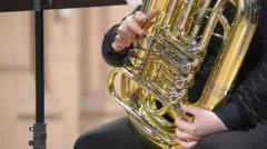 Man plays on the tuba slow melody. Black, Stock Video