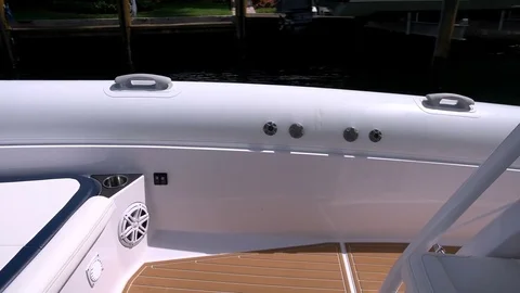 Tube and deck of a RIB navigating Stock Footage 74181559