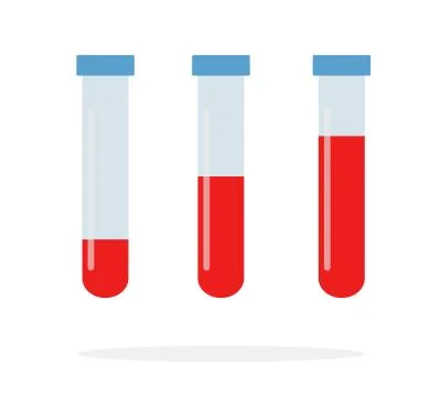 Tube with blood vector flat material design isolated object on white background. Stock Illustration