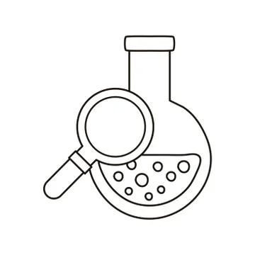 Tube test laboratory and magnifying glass line style icon 스톡 일러스트