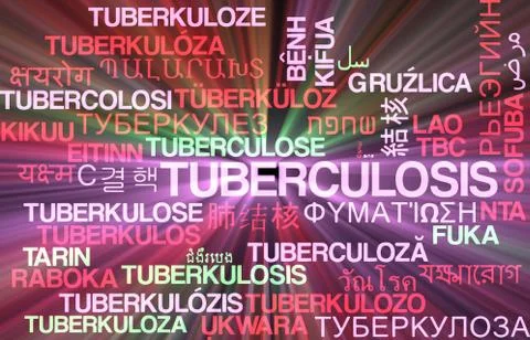 Tuberculosis multilanguage wordcloud background concept glowing Stock Illustration