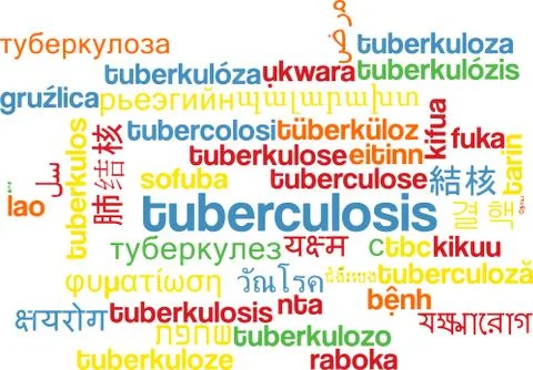 Tuberculosis multilanguage wordcloud background concept Stock Illustration