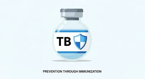 Tuberculosis prevention through immunization medical vaccine vial with shie.. Stock Illustration