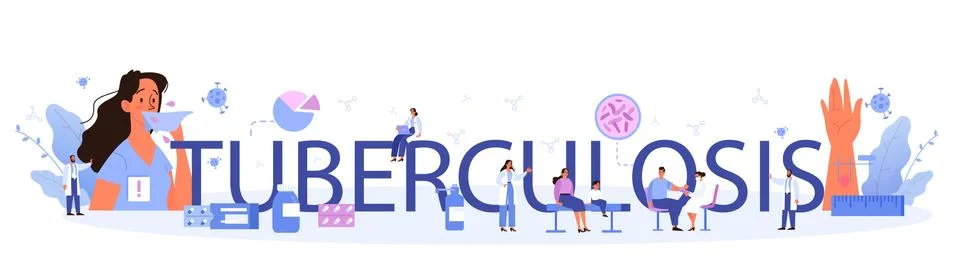 Tuberculosis typographic header. Human pulmonary system. Idea of health Stock Illustration