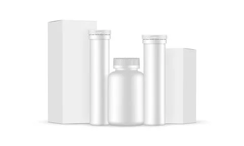 Tubes for Effervescent Tablets, Pills Jar, Packaging Boxes Stock Illustration