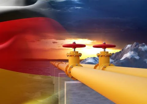 Tubes running in the direction of the sunset sky with Germany flag Stock Illustration