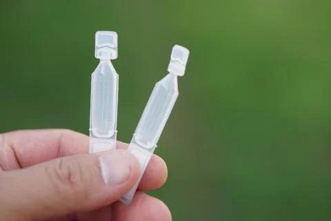 Tubes of single use artificial tear lubricant eye drops Stock Photos
