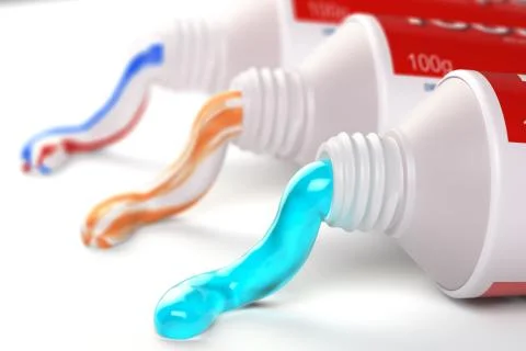 Tubes of toothpaste in different colors and different types of toothpaste Stockillustratie