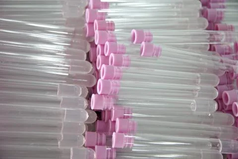 Tubes used to collect samples of stool test. Stock Photos